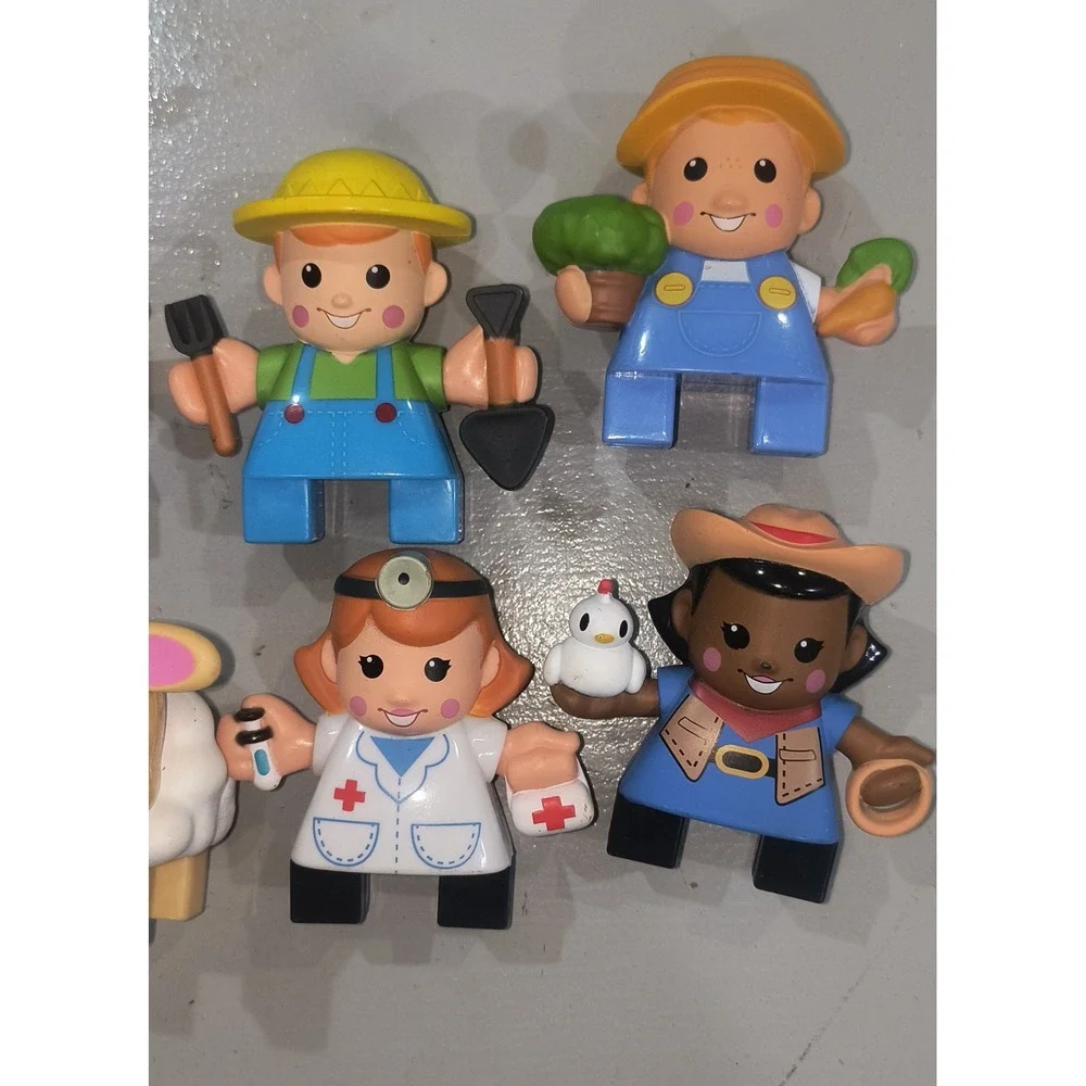 Fisher Price Little Tikes Waffle Block Figures Lot 7pc Cow Sheep Doctor Farmer